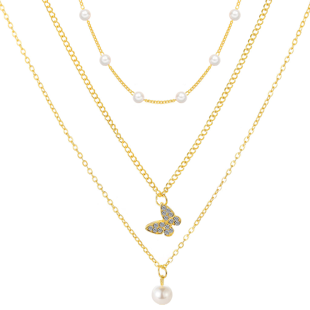 Damen Halskette Set mit funkelndem Schmetterlingsanhänger und eleganten Perlenakzenten Shop Nory