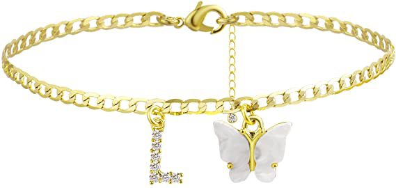 Damen Fußkettchen mit eleganten Glitzer- und Schmetterlingsanhängern Shop Nory