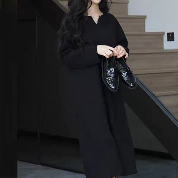 Damen Schlichtes Midikleid mit V-Schlitz, dreiviertel-Ärmeln und geradem Fall Shop Nory