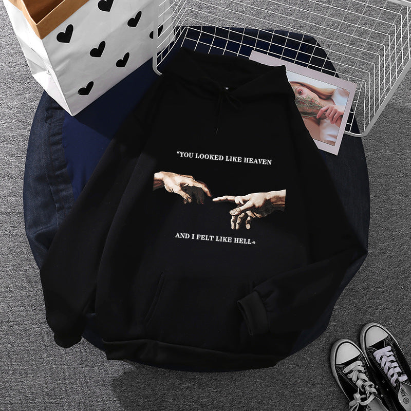 Damen nan Oversize Kapuzenpullover mit Kängurutasche und Renaissance‑Handmotiv, weiches Fleece Innenfutter Shop Nory