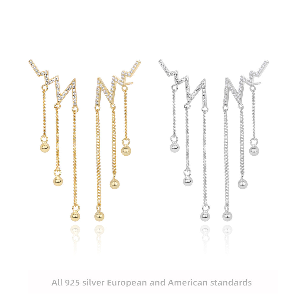 Damen Ohrhänger im modernen Zickzackdesign aus 925er Sterlingsilber mit funkelnden Zirkonen Shop Nory
