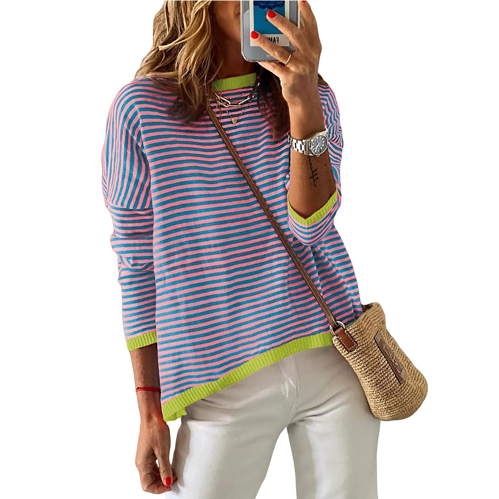 Damen Lässiger Gestreifter Pullover Shopnory