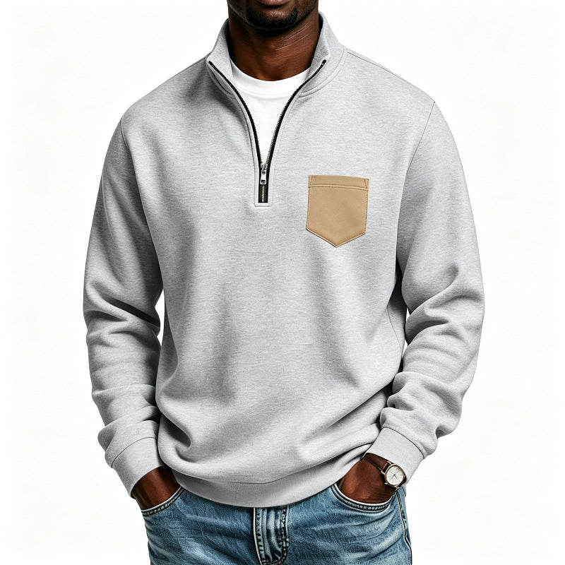 Herren Troyer-Sweatshirt mit halbem Reißverschluss und kontrastierter Brusttasche Shop Nory