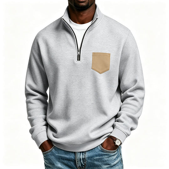 Herren Troyer-Sweatshirt mit halbem Reißverschluss und kontrastierter Brusttasche Shop Nory