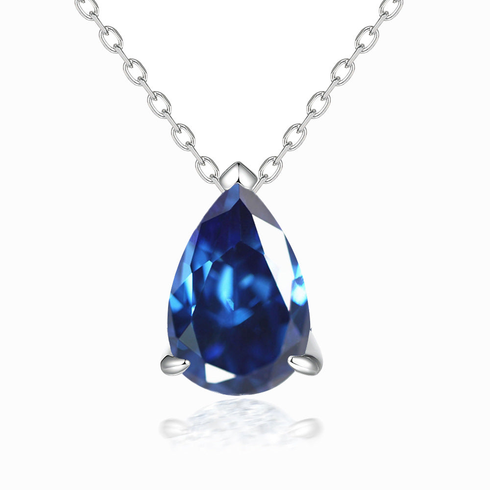 Damen Halskette mit tropfenförmigem Aquamarin-Anhänger und feinem Silberketten-Design Shop Nory