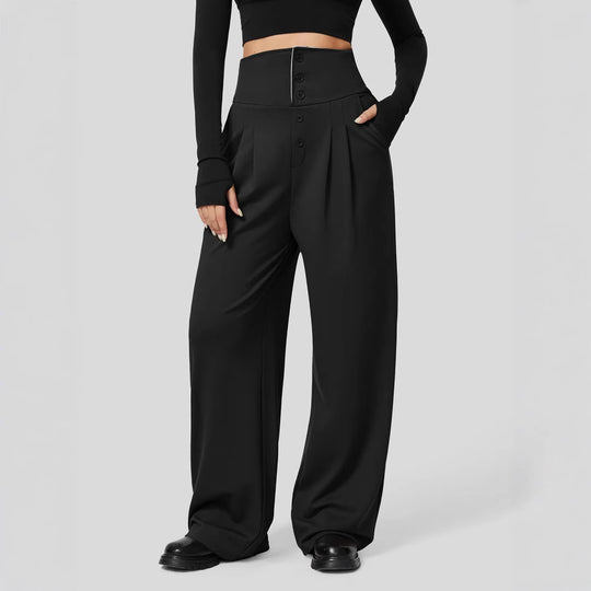Damen Weite High-Waist-Hose mit Hemdkragen-Bund und Bügelfalte Shop Nory