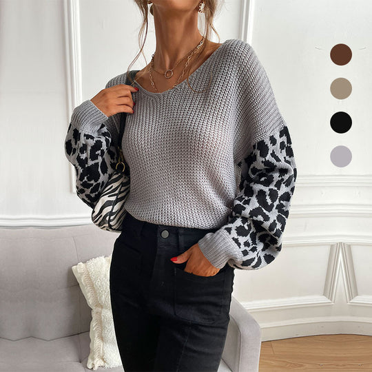 Damen Oversize Strickpullover mit Balloonärmeln und Animal-Jacquard Shop Nory