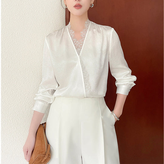 Damen Elegante und raffinierte Bluse mit Spitzenkragen Shop Nory