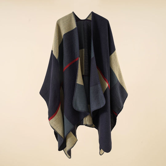 Damen Weicher Wollmix-Poncho mit geometrischem Jacquard und offenem Wasserfall-Schnitt Shop Nory
