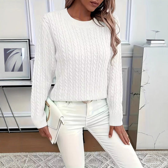 Damen Kurz geschnittener Zopfmuster-Strickpullover mit Rundhalsausschnitt Shop Nory