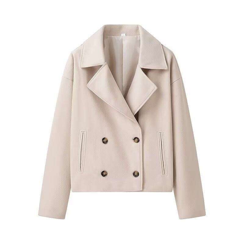 Damen Kurzer Zweireihiger Boxy-Peacoat aus Wollmix mit weitem Revers Shop Nory