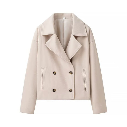 Damen Kurzer Zweireihiger Boxy-Peacoat aus Wollmix mit weitem Revers Shop Nory