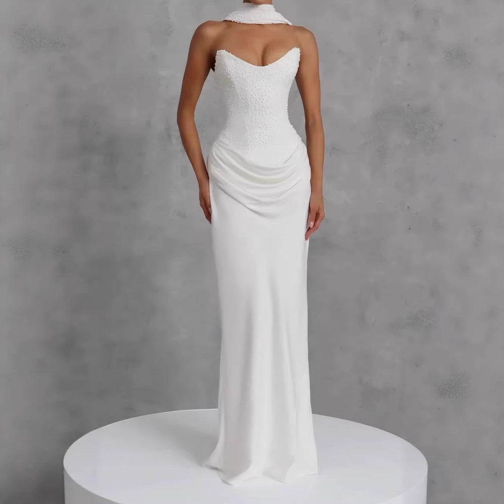 Damen Elegantes trägerloses Hochzeitskleid mit fließendem Rock Shopnory
