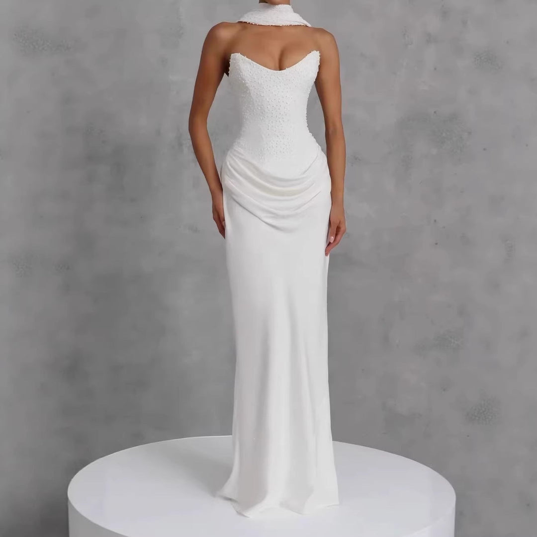 Damen Elegantes trägerloses Hochzeitskleid mit fließendem Rock Shopnory