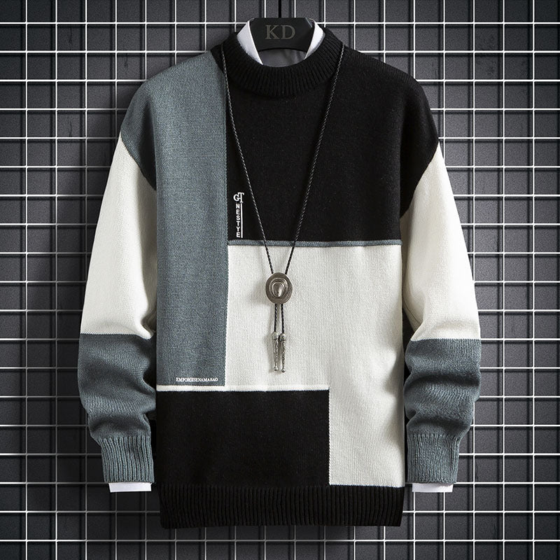 Herren blockfarbiger Oversize-Feinstrickpullover mit Stehkragen und gerippten Bündchen Shop Nory