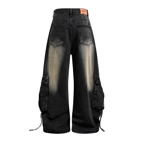 Damen weite Denim-Cargo-Culottehose mit hoher Taille und Multifunktionstaschen Shop Nory