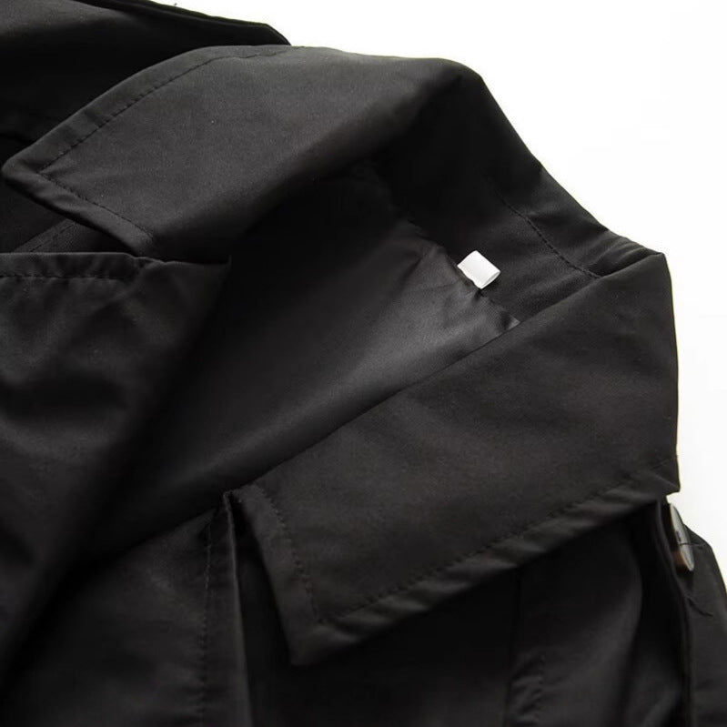 Damen Kurz geschnittener Cropped-Trenchcoat mit doppelreihiger Knopfleiste und Schulterklappen Shop Nory