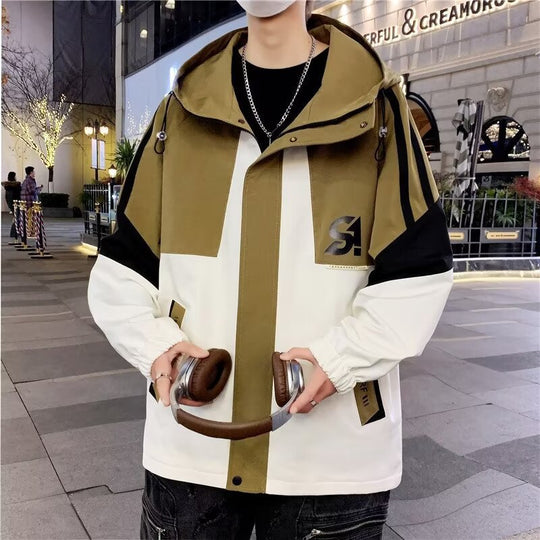 Herren Colourblock-Utility-Outdoorjacke mit Kapuze, Kontraststreifen und verdecktem Reißverschluss Shop Nory
