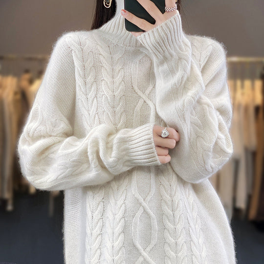 Damen Oversize-Zopfmuster-Pullover mit Mohair-Optik und gerippten Bündchen Shop Nory