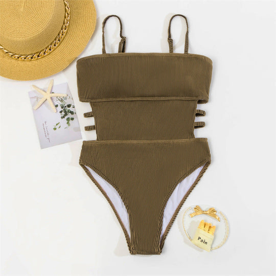 Damen Einteiler Badeanzug mit elegantem Rippendesign und figurschmeichelnder Silhouette