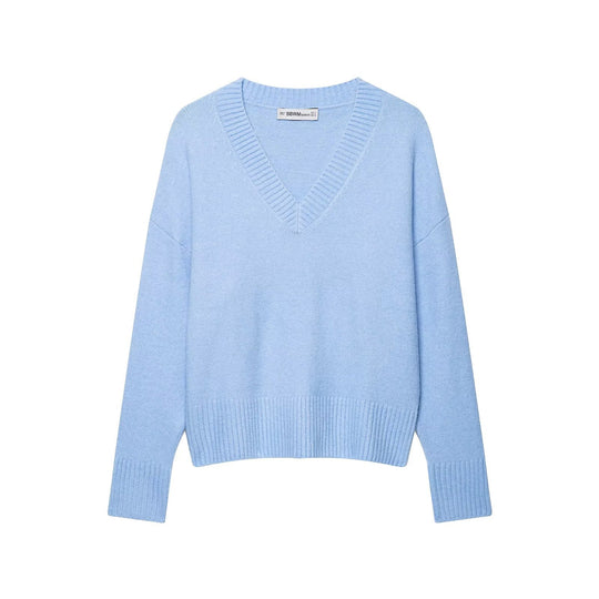 Damen Oversize V-Ausschnitt Pullover mit überschnittenen Schultern und breitem Rippbund Shop Nory