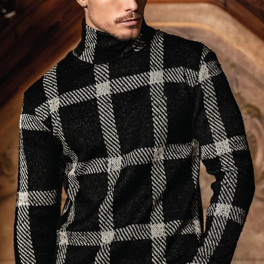 Herren Grobgestrickter Rollkragenpullover mit markantem Karomuster Shop Nory