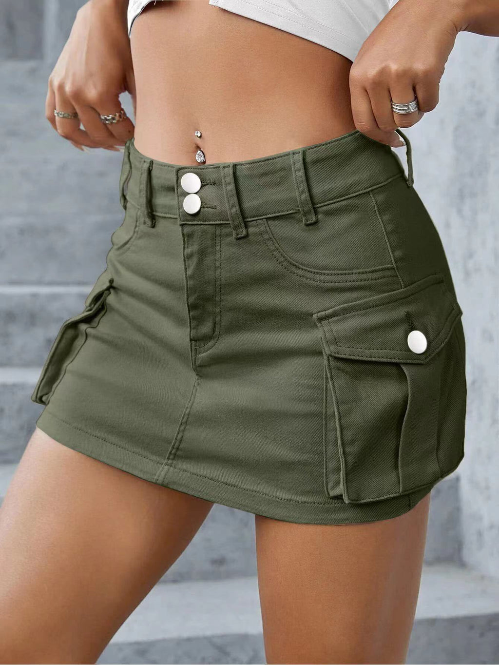 Damen modischer Denim Cargo-Rock mit praktischen Taschen