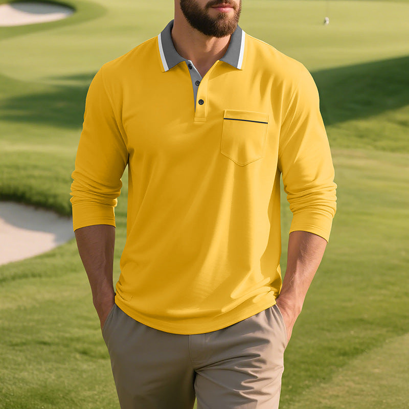 Herren Langarm Polo-Shirt aus atmungsaktivem Stoff mit modernem Kragen