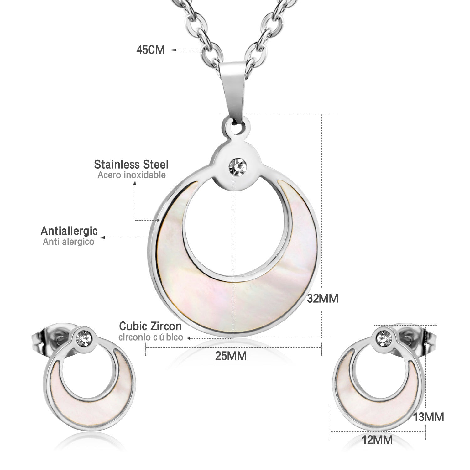 Damen Schmuckset mit eleganten Anhängern aus antiallergischem Edelstahl und funkelnden Zirkonia Shop Nory