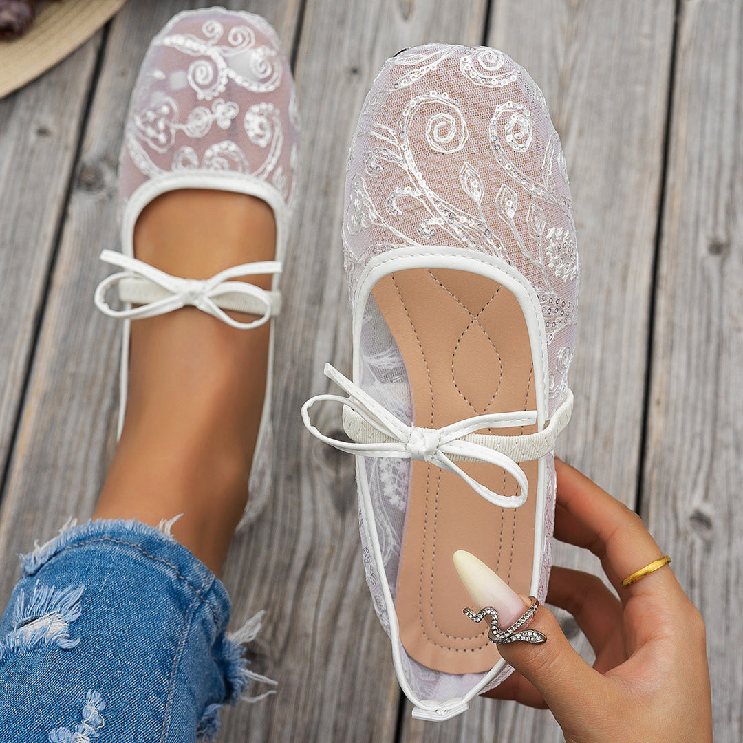 Damen elegante Ballerinas mit floralen Applikationen und rutschfester Sohle