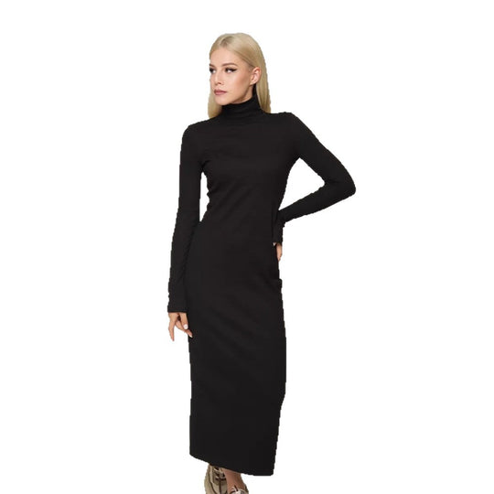 Damen Figurbetontes Rollkragen-Maxikleid aus Feinstrick mit schmaler Silhouette Shop Nory