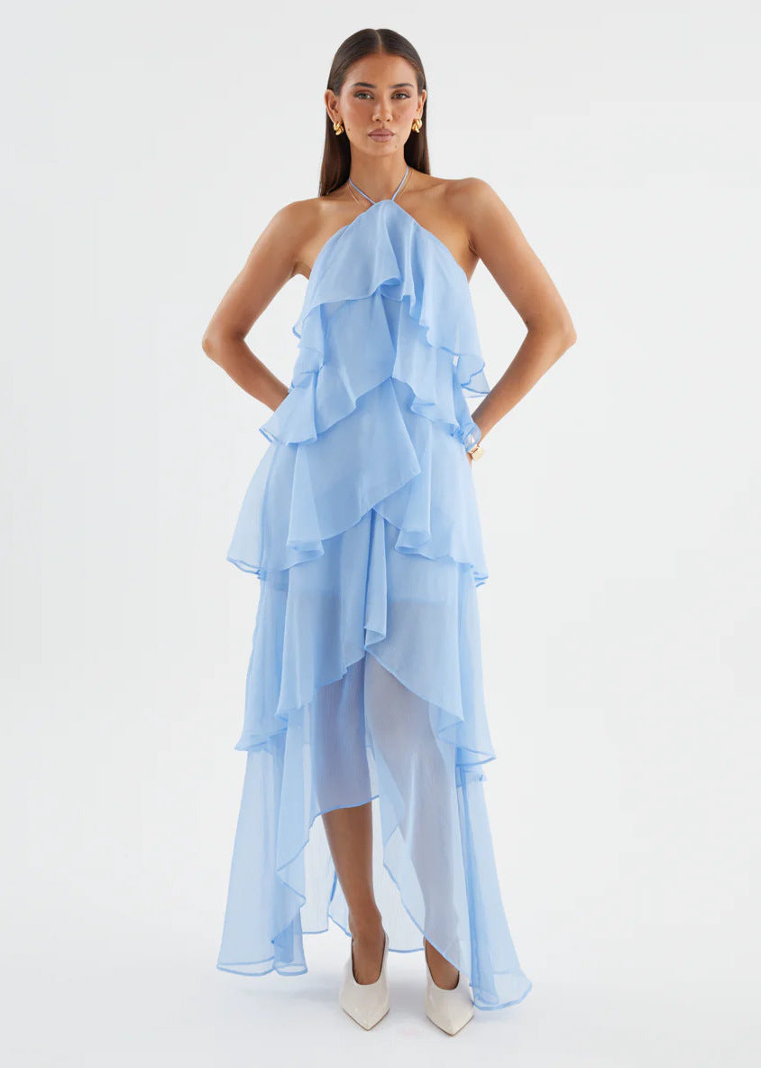 Damen Chiffon Maxikleid mit mehrschichtigen Rüschendetails Shopnory