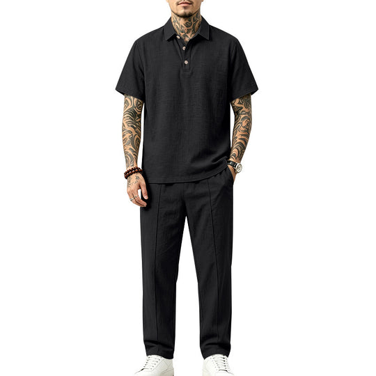 Herren Leichtes Leinenoptik-Loungewear-Set mit Polokragen und Bundfalten Shop Nory