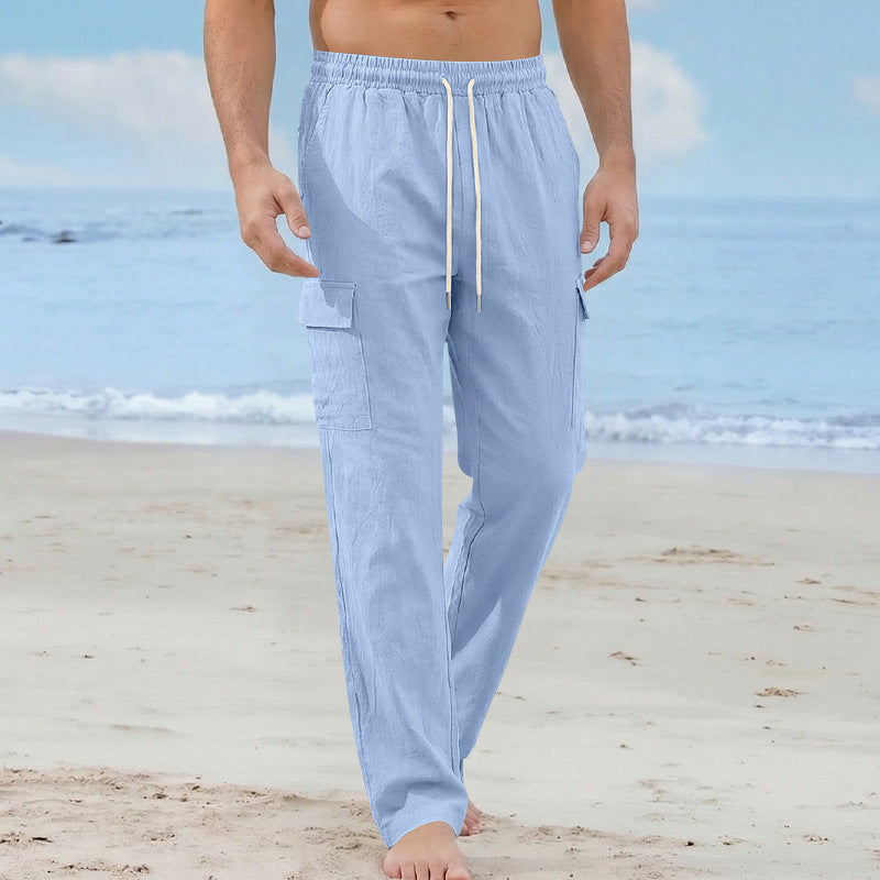 Herren Cargo-Strandhose aus Leinenmix mit elastischem Bund und Kordelzug Shop Nory