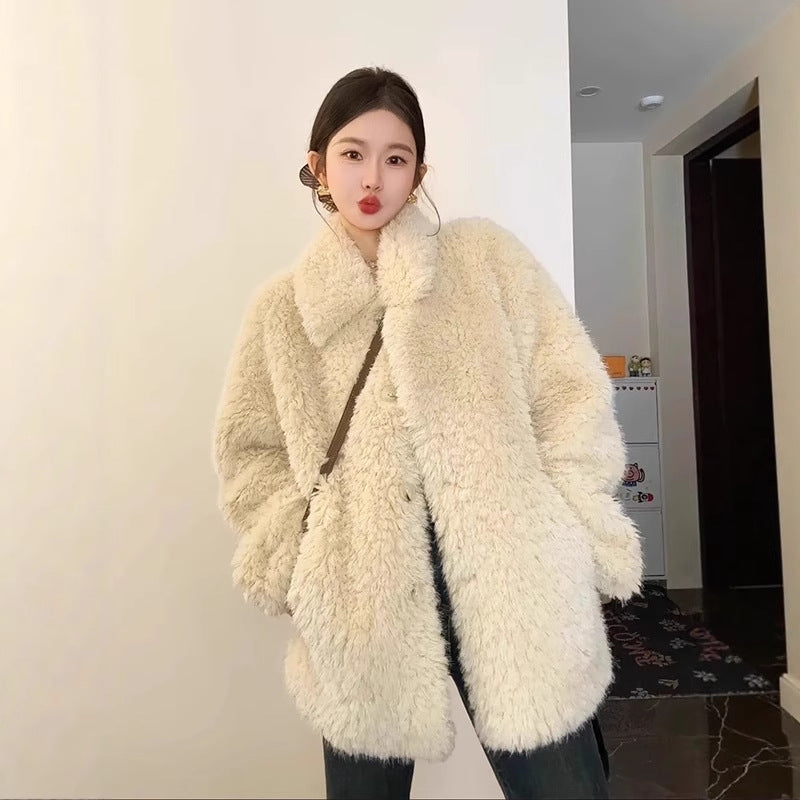 Damen Oversize Teddyfell‑Mantel mit Schalkragen und verdeckter Knopfleiste Shop Nory