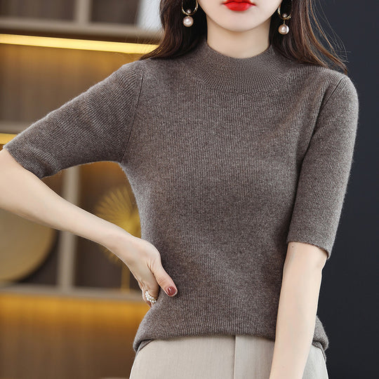 Damen Kurzarm-Feinstrickpullover mit Stehkragen und taillierter Passform Shop Nory