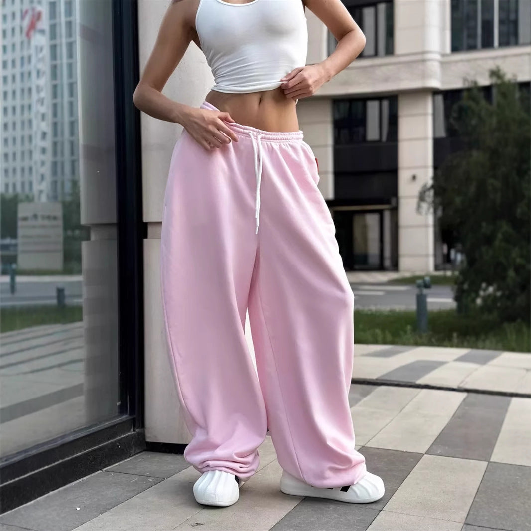 Damen oversized Fleece-Sweathose mit tiefem Schritt, Kordelzugbund und lässiger Streetwear-Passform Shop Nory