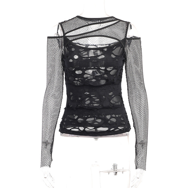 Damen Modisches Oberteil mit transparentem Mesh-Design und raffinierten Cut-Outs