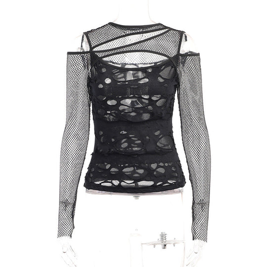Damen Modisches Oberteil mit transparentem Mesh-Design und raffinierten Cut-Outs