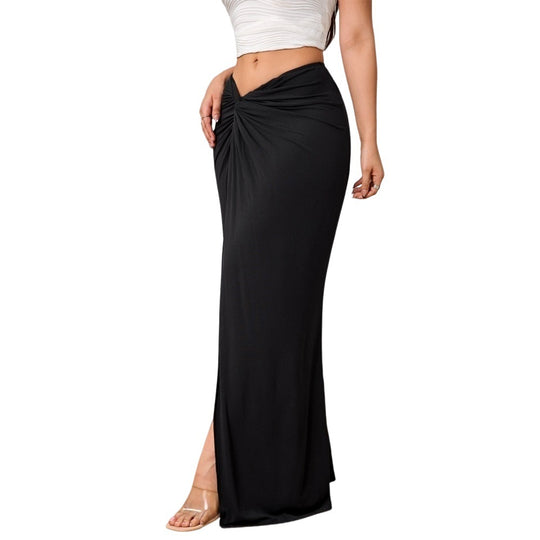 Damen Maxirock mit Twist-Knoten und Seitenschlitz hoher Bund elastischer Jersey Shop Nory