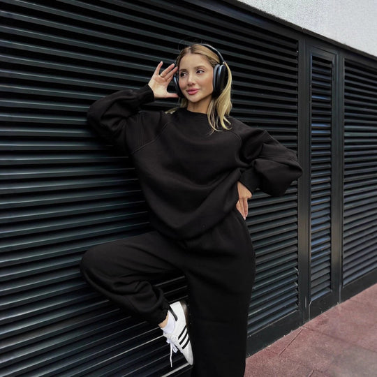 Damen Oversized Sweatshirt- und Palazzo-Jogginghose Set aus schwerem Baumwollfleece Shop Nory