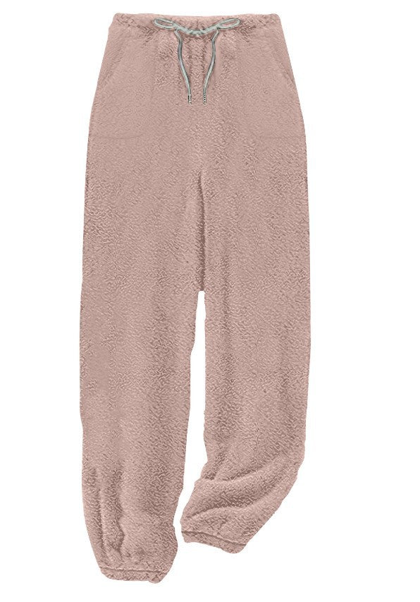 Damen nan kuschelige Sherpa-Fleece Loungehose mit Kordelzug, hoher Taille und elastischen Bündchen Shop Nory