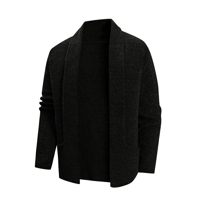 Herren offener Strickmantel mit weitem Fallendem Schalkragen und aufgesetzten Eingrifftaschen Shop Nory