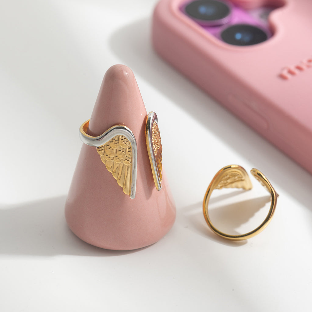 Damen Offener Ring mit Engelsflügel-Design aus hypoallergenem Edelstahl Shop Nory