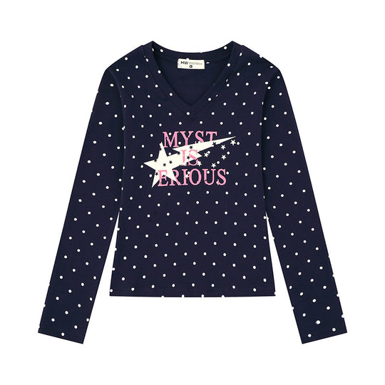 Damen Langarmshirt aus Baumwolljersey mit Pünktchenmuster und Statement-Sternprint Shop Nory