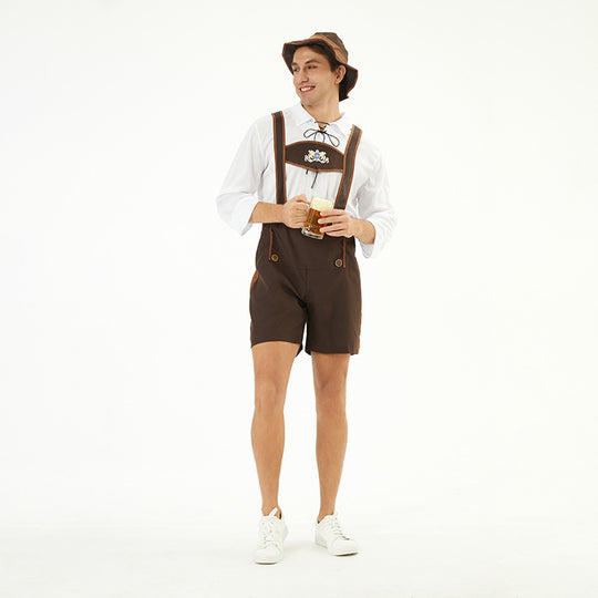 Herren nan traditionelle Kurzlederhose mit verstellbaren Trägern und dekorativem Brustlatz Shop Nory