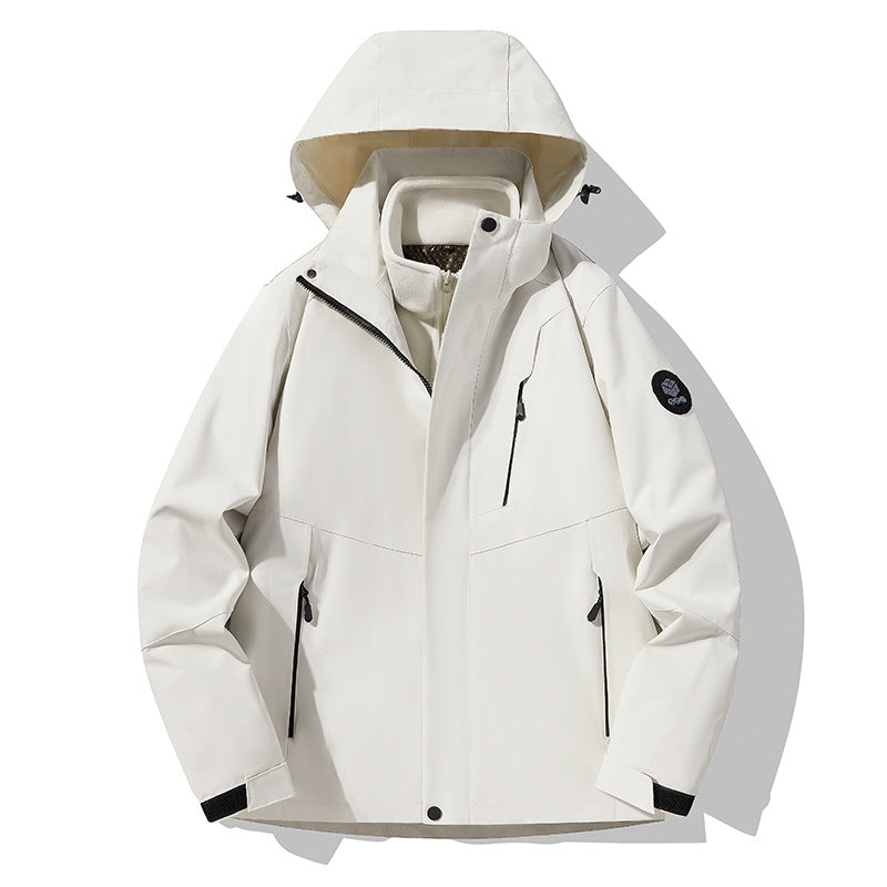 Herren dreilagige atmungsaktive Softshell-Trekkingjacke mit integriertem Fleecekragen und verstellbarer Kapuze Shop Nory