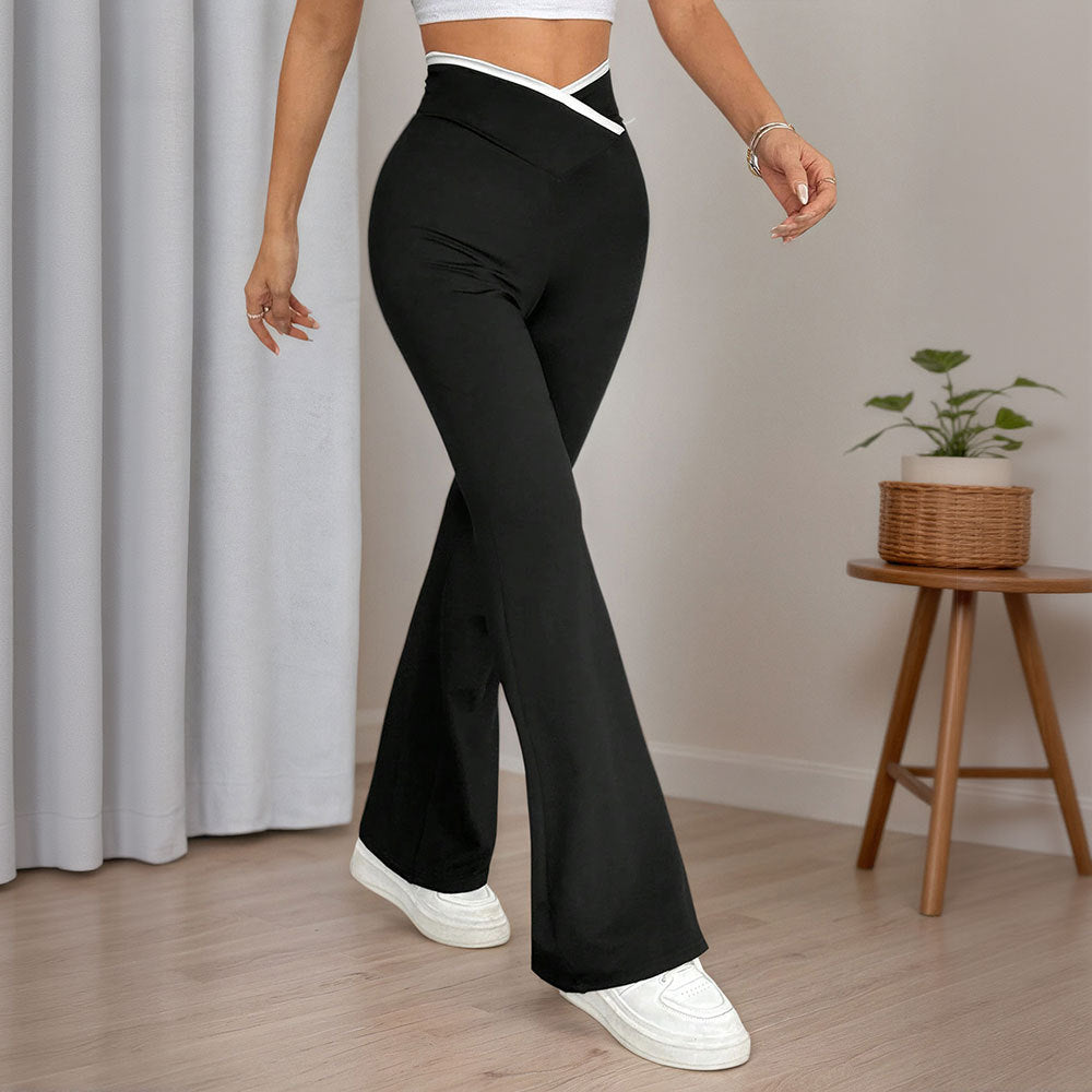 Damen figurbetonte High-Waist-Schlaghose mit V-Bund und formendem Stretchjersey Shop Nory