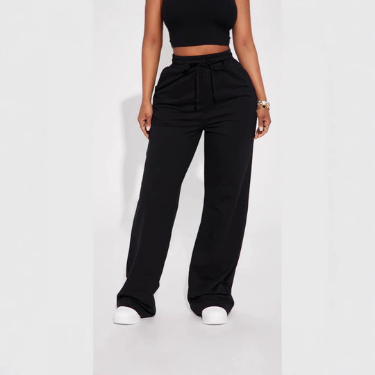 Damen nan breite High-Waist Loungehose aus weichem Baumwollmix mit Kordelzug und Eingrifftaschen Shop Nory