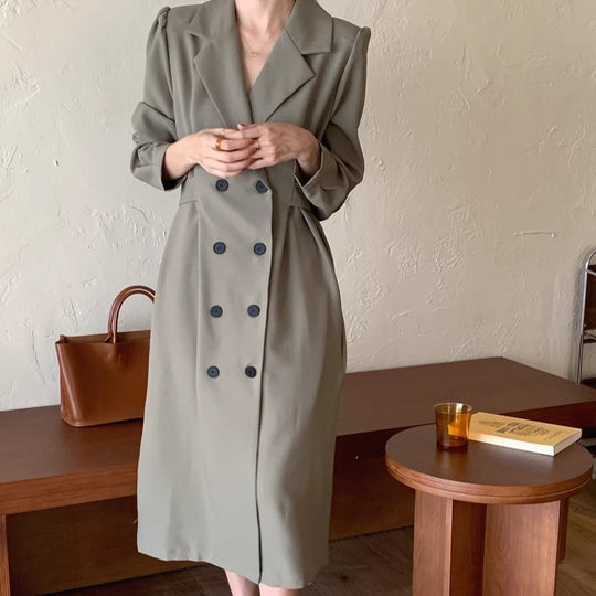 Damen Tailliertes Doppelreihiges Blazerkleid mit Puffärmeln und verlängertem Revers Shop Nory